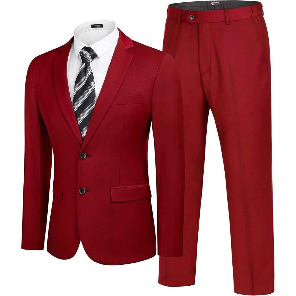 Men's Red 2 Piece Suits Slim Fit 2 Button Business Wedding Party